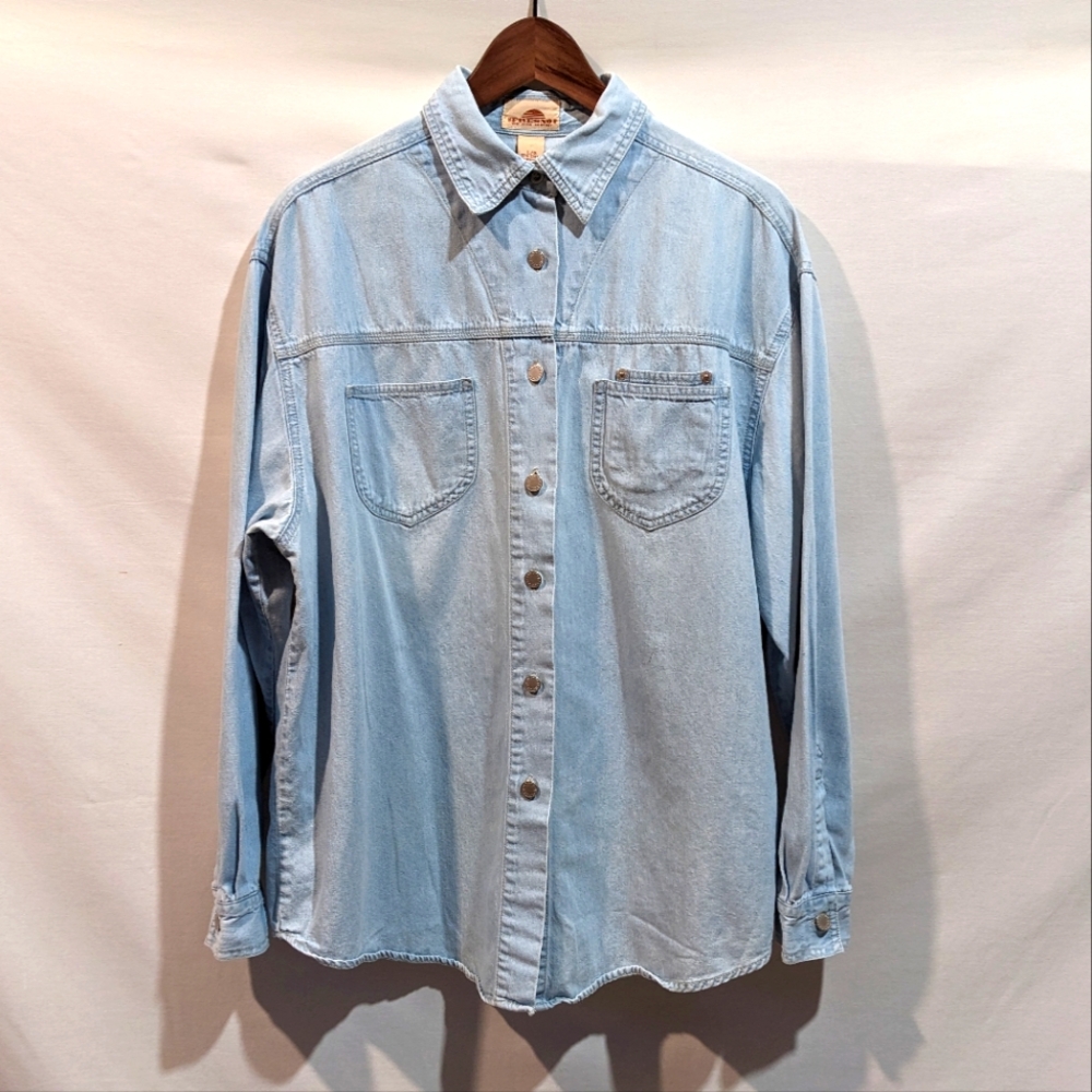 Vintage Frezno The Jean Company 100% Cotton Chambray Denim Button Down Sz L